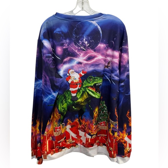 Christmas Sweatshirt Santa Riding a Dinosaur Size XXL Unisex - Picture 2 of 7